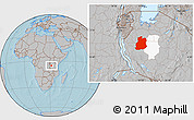 Gray Location Map of Urambo, highlighted parent region, hill shading
