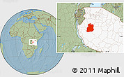 Savanna Style Location Map of Urambo, highlighted country, hill shading