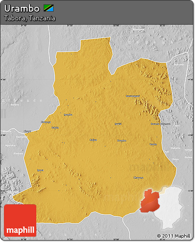 Physical Map of Urambo, lighten, desaturated