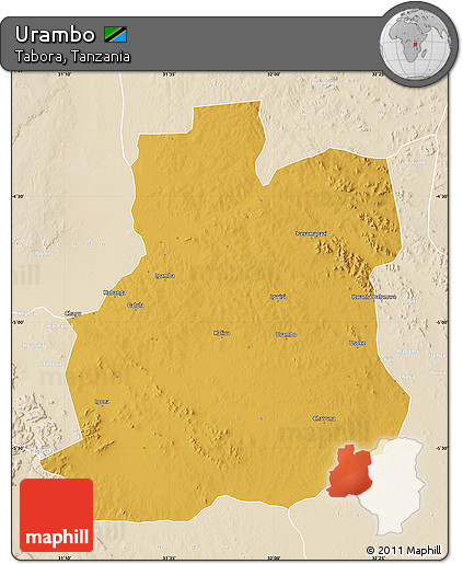 Physical Map of Urambo, lighten