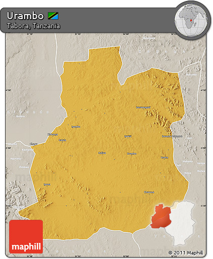 Physical Map of Urambo, lighten, semi-desaturated