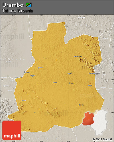 Physical Map of Urambo, lighten, semi-desaturated