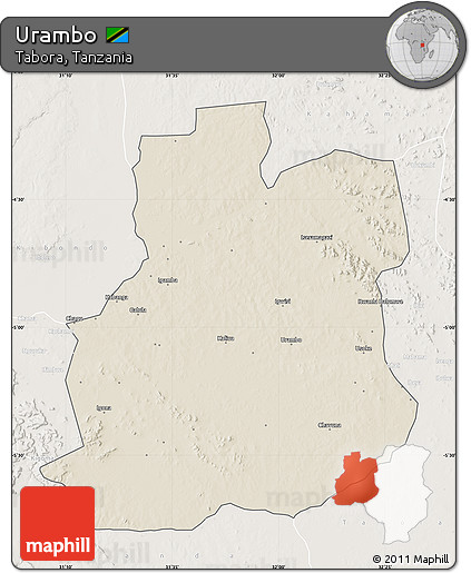 Shaded Relief Map of Urambo, lighten