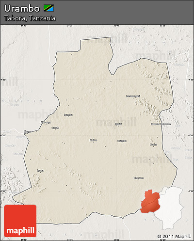 Shaded Relief Map of Urambo, lighten