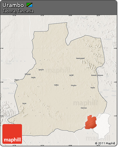 Shaded Relief Map of Urambo, lighten
