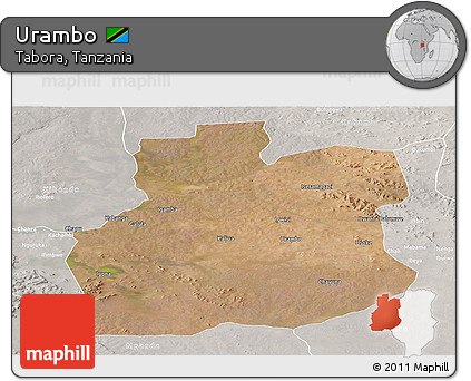 Satellite Panoramic Map of Urambo, lighten, semi-desaturated