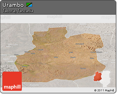 Satellite Panoramic Map of Urambo, lighten, semi-desaturated
