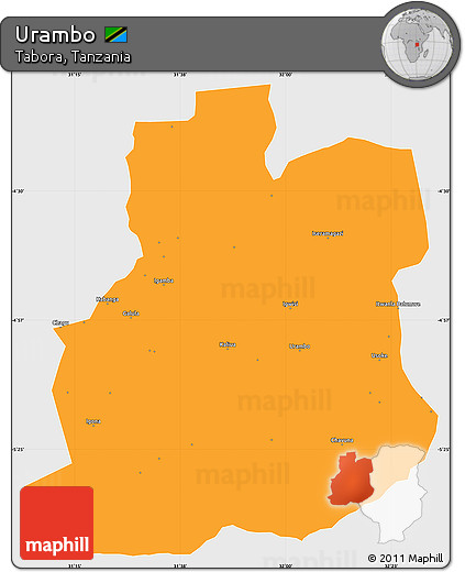 Political Simple Map of Urambo, single color outside