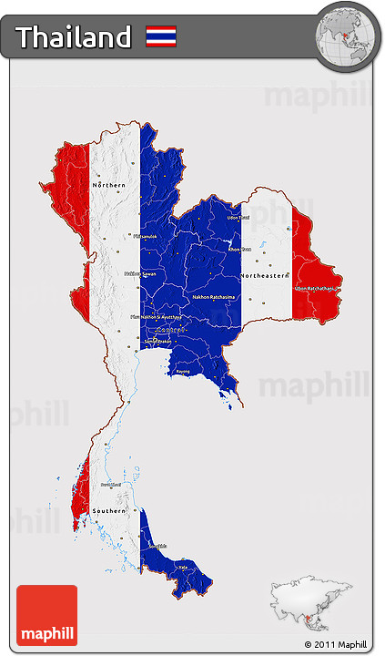 Flag 3D Map of Thailand, flag rotated