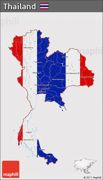 Flag 3D Map of Thailand, flag rotated