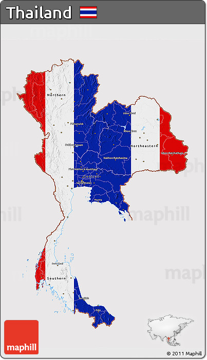 Flag 3D Map of Thailand, flag rotated