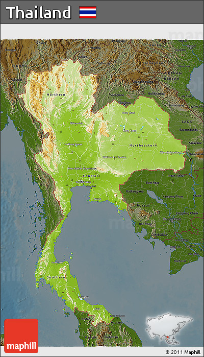 Physical 3D Map of Thailand, darken