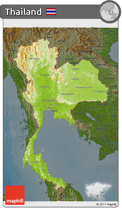 Physical 3D Map of Thailand, darken