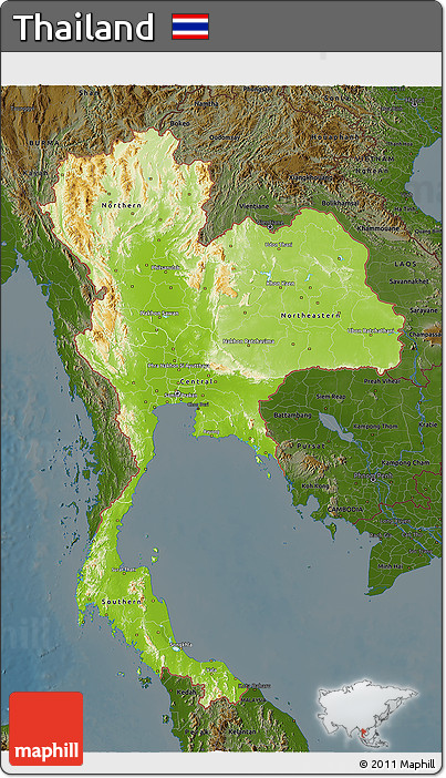Physical 3D Map of Thailand, darken