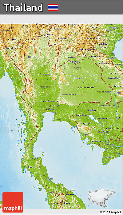 Physical 3D Map of Thailand