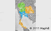 Political 3D Map of Thailand, desaturated