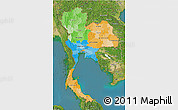 Political 3D Map of Thailand, satellite outside