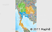 Political 3D Map of Thailand, semi-desaturated, land only