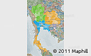 Political 3D Map of Thailand, semi-desaturated
