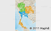 Political 3D Map of Thailand, shaded relief outside, bathymetry sea