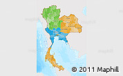 Political 3D Map of Thailand, single color outside, bathymetry sea