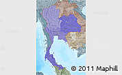 Political Shades 3D Map of Thailand, semi-desaturated, land only