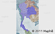 Political Shades 3D Map of Thailand, semi-desaturated