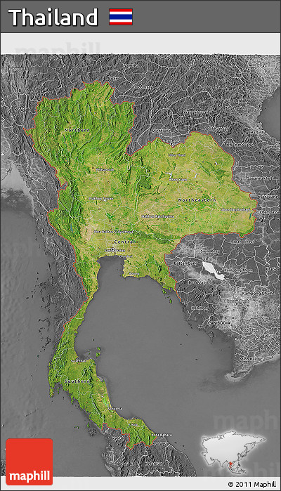 Satellite 3D Map of Thailand, desaturated