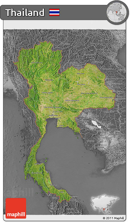 Satellite 3D Map of Thailand, desaturated