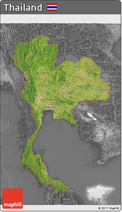 Satellite 3D Map of Thailand, desaturated