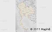 Shaded Relief 3D Map of Thailand, desaturated