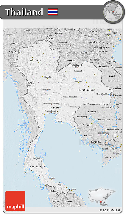 Silver Style 3D Map of Thailand
