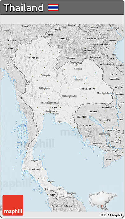 Silver Style 3D Map of Thailand