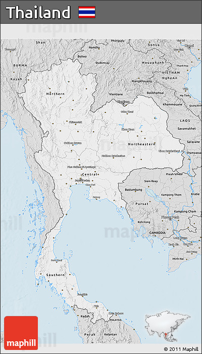 Silver Style 3D Map of Thailand