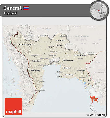 Shaded Relief 3D Map of Central, lighten