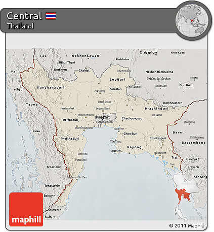 Shaded Relief 3D Map of Central, semi-desaturated