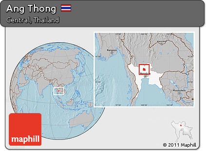 Gray Location Map of Ang Thong, highlighted parent region, hill shading