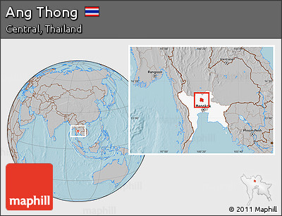 Gray Location Map of Ang Thong, highlighted parent region, hill shading