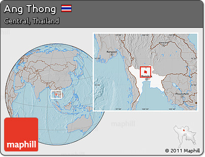 Gray Location Map of Ang Thong, highlighted parent region, hill shading