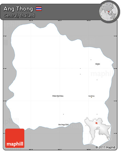 Gray Simple Map of Ang Thong, single color outside