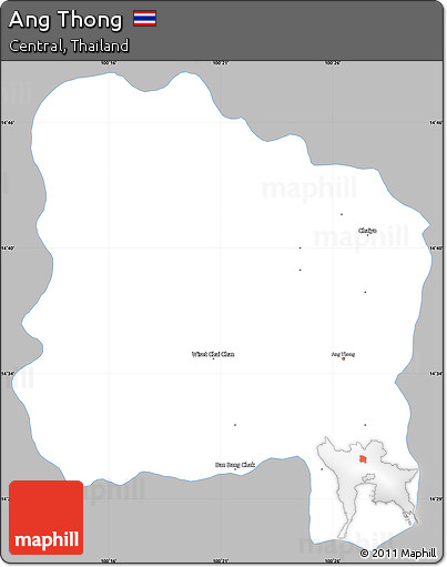 Gray Simple Map of Ang Thong, single color outside