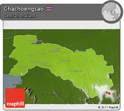 Physical 3D Map of Chachoengsao, darken