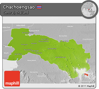 Physical 3D Map of Chachoengsao, lighten, desaturated