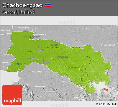 Physical 3D Map of Chachoengsao, lighten, desaturated