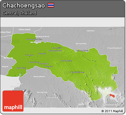 Physical 3D Map of Chachoengsao, lighten, desaturated