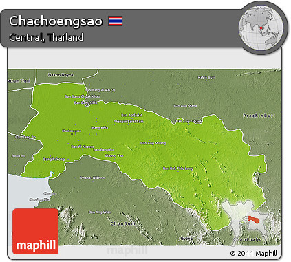 Physical 3D Map of Chachoengsao, semi-desaturated