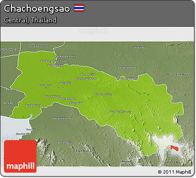 Physical 3D Map of Chachoengsao, semi-desaturated