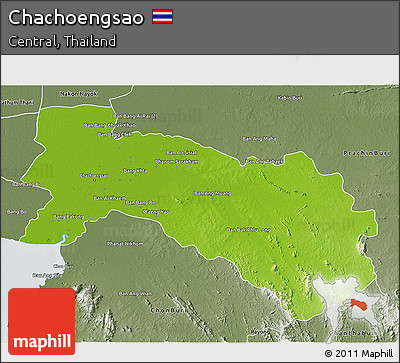 Physical 3D Map of Chachoengsao, semi-desaturated