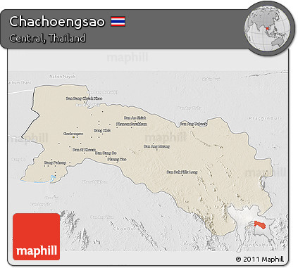 Shaded Relief 3D Map of Chachoengsao, lighten, desaturated