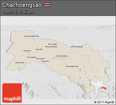 Shaded Relief 3D Map of Chachoengsao, lighten, desaturated